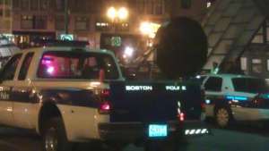 An LRAD sits mounted on the back of a BPD vehicle